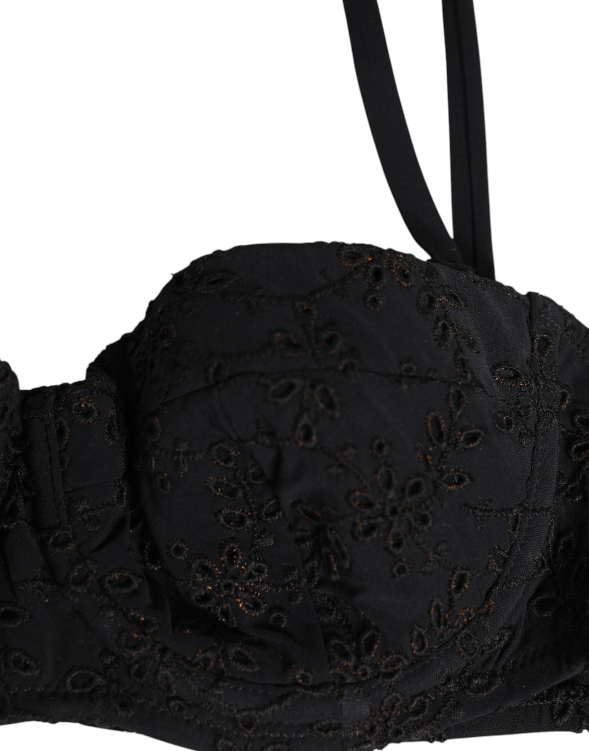 Black Polyester Embroidered Underwire Bra Underwear
