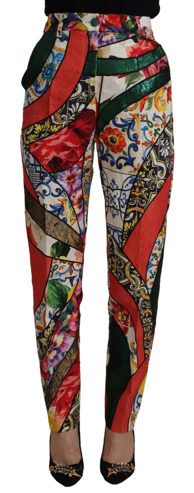 Multicolor Patchwork Jacquard High Waist Pants