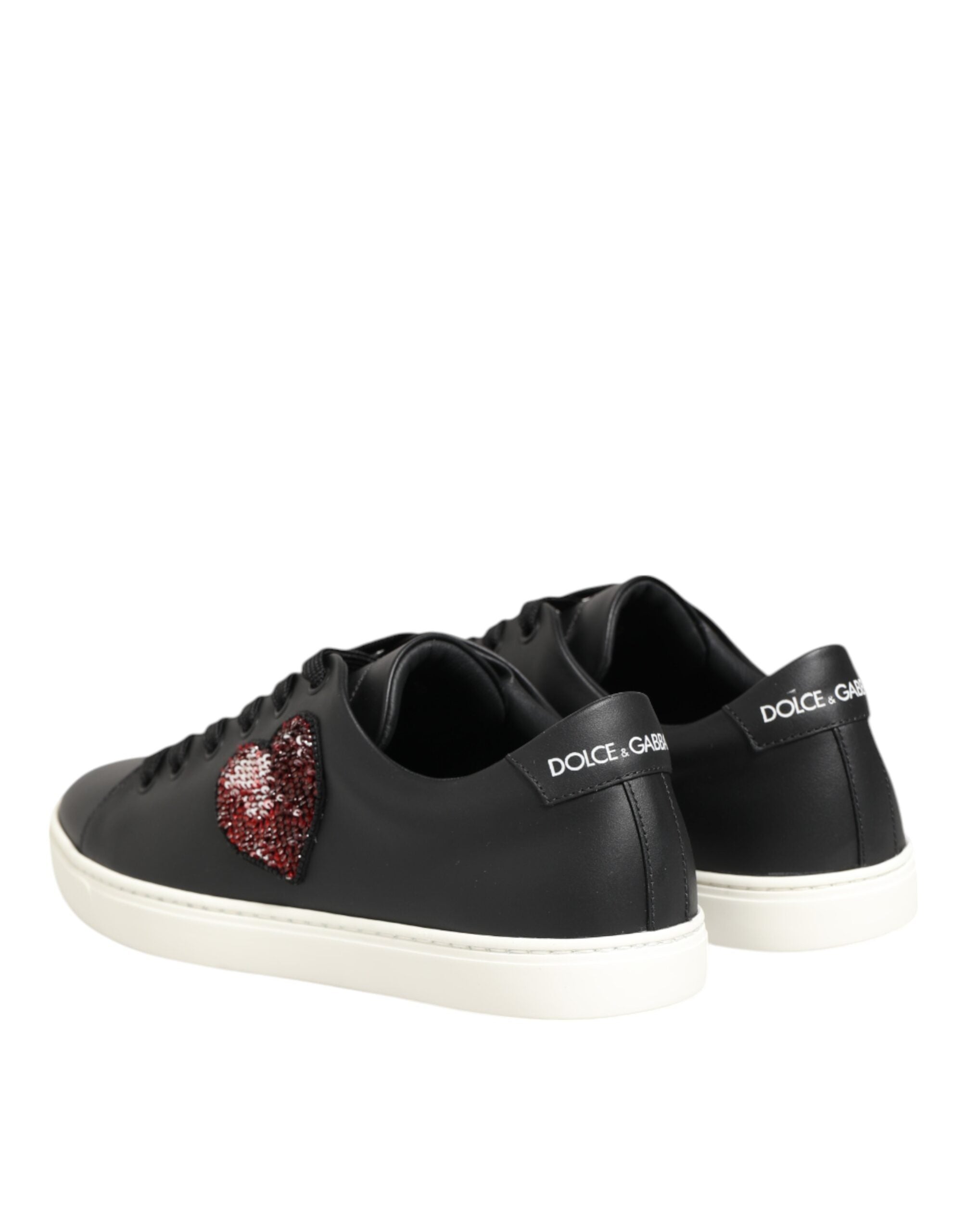Black White Leather Crystal Heart Sneakers Shoes