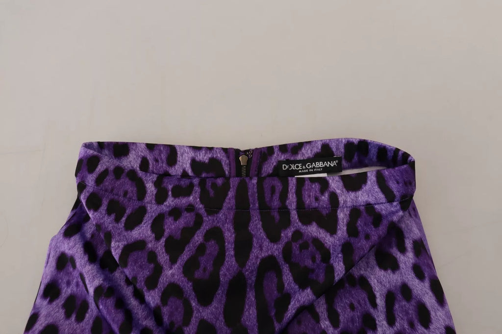 Purple Leopard Print Pencil Cut Mini Skirt
