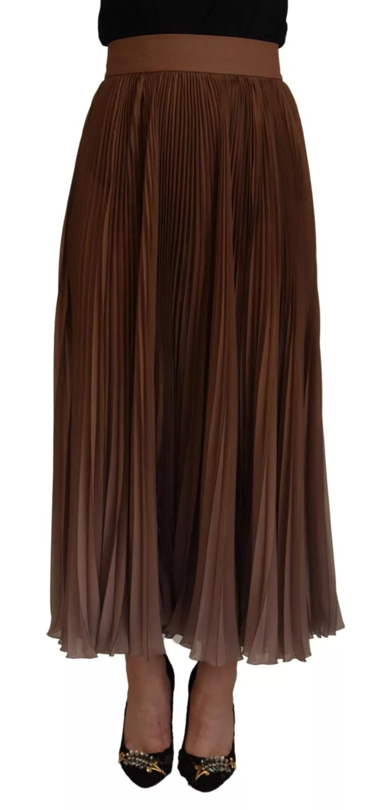 Beige Longuette Plisse Chiffon Midi Skirt