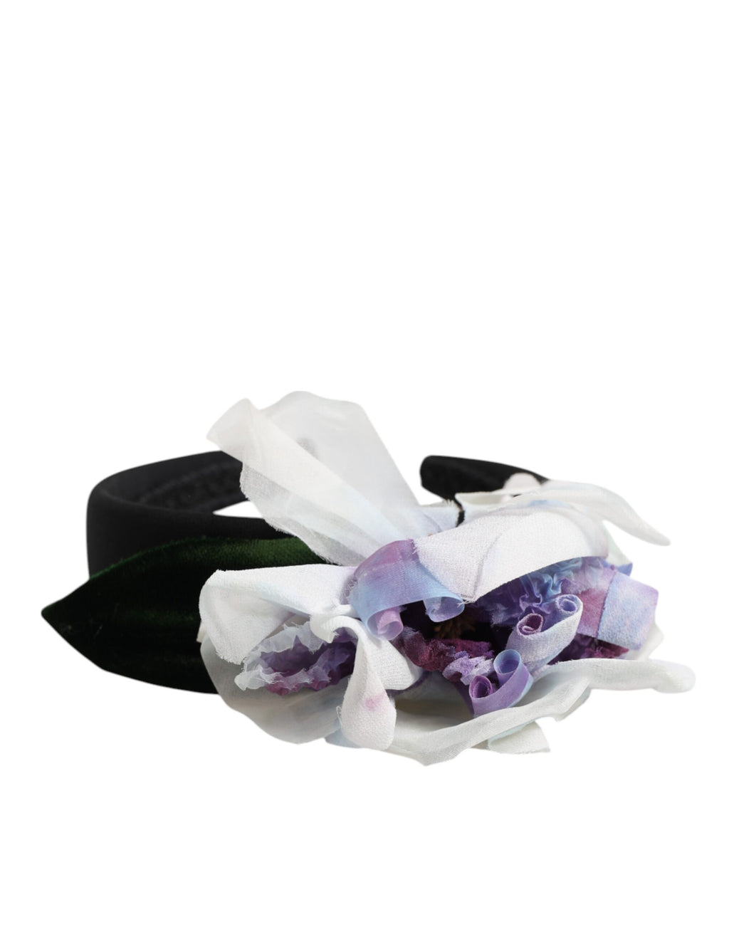 Black Green Silk Purple White Floral Appliqué Accessory Headband