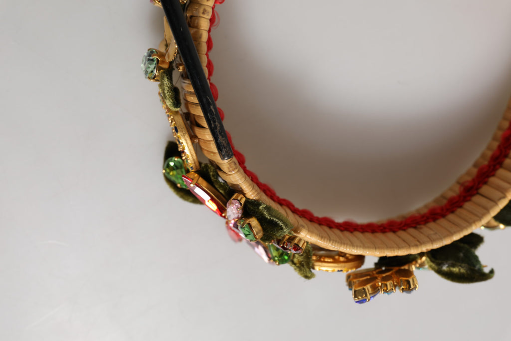 Multicolor Crystal Floral Gold Green Velvet Crown Headband