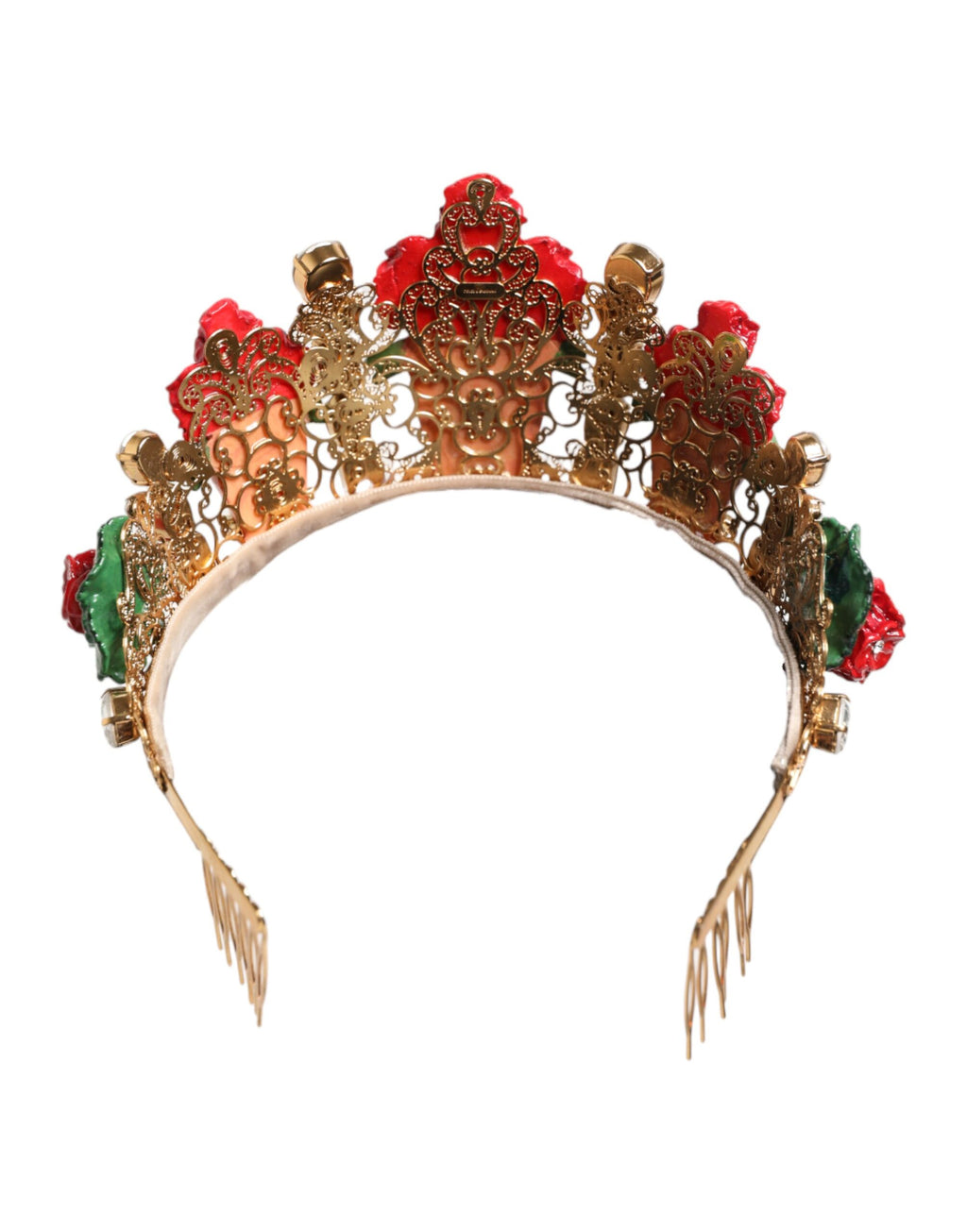 Red Floral Flowerpot Crystal Gold Crown Tiara Headband