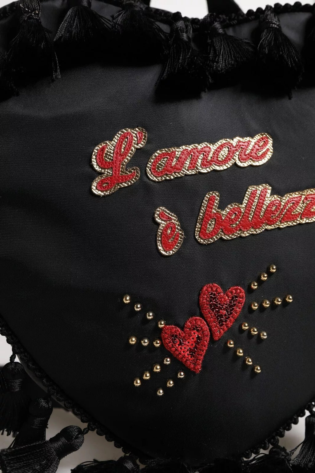 Black Heart L'Amore Patch Embellished Kids Backpack