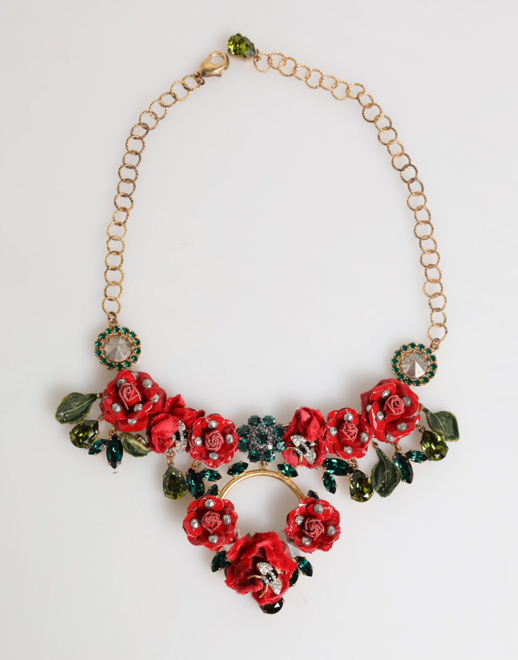 Red Rose Floral Crystal Embellished Statement Jewelry Necklace