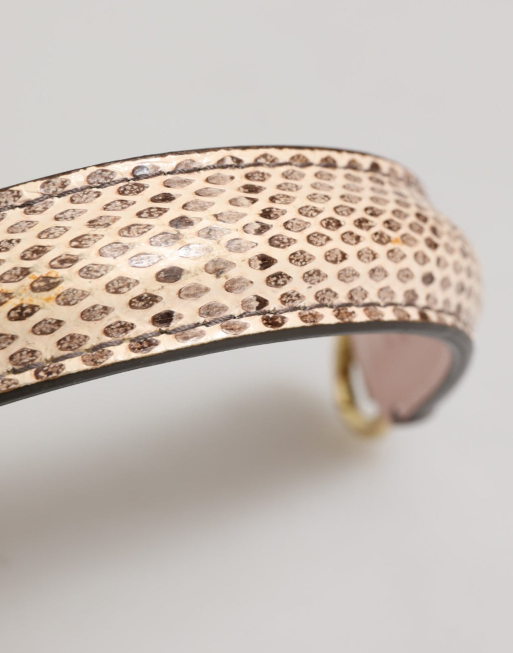 Beige Brown Snakeskin Leather Gold Ring Shoulder Strap