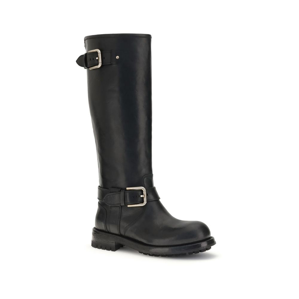 Dolce & Gabbana Black Calf Leather Bos Taurus Lace-Up Boots