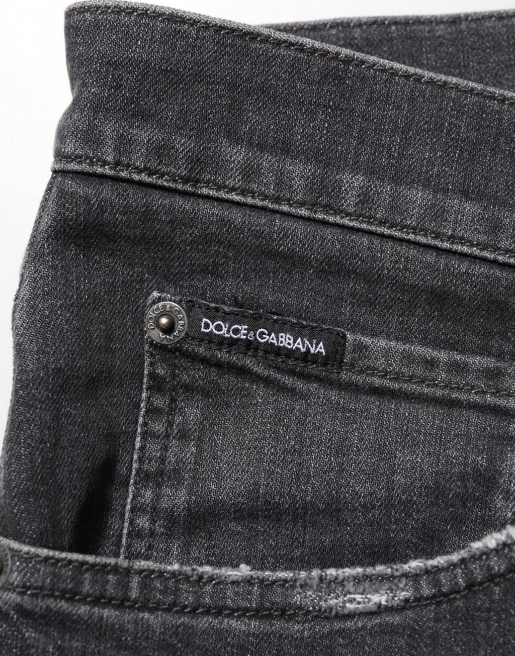 Dolce & Gabbana Black Cotton Slim Fit Distressed Ripped Logo Jeans
