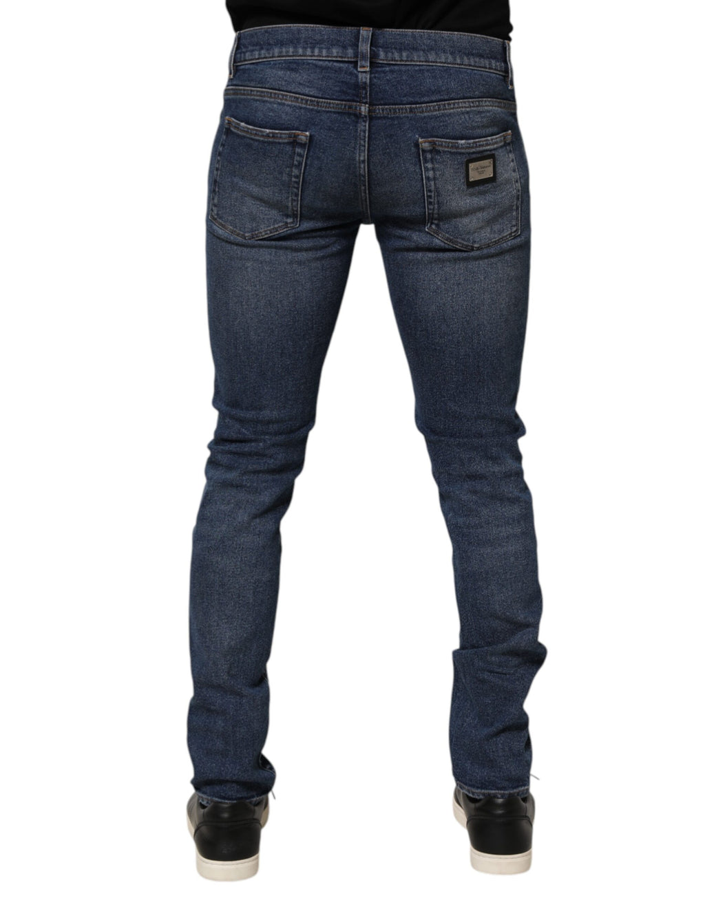Blue Cotton Logo Plaque Skinny Men Denim Jeans
