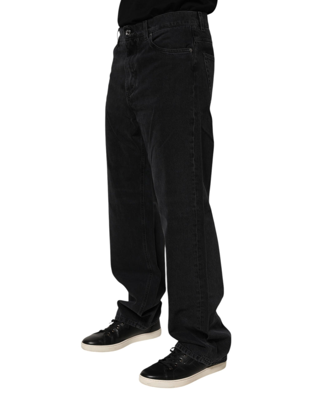 Black Cotton Logo Men Mid Waist Denim Jeans