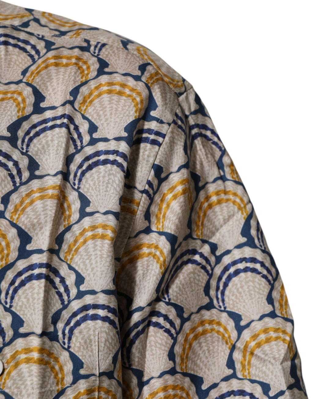 Cream Cotton Silk Hawaii Scallop Shell Print Shirt