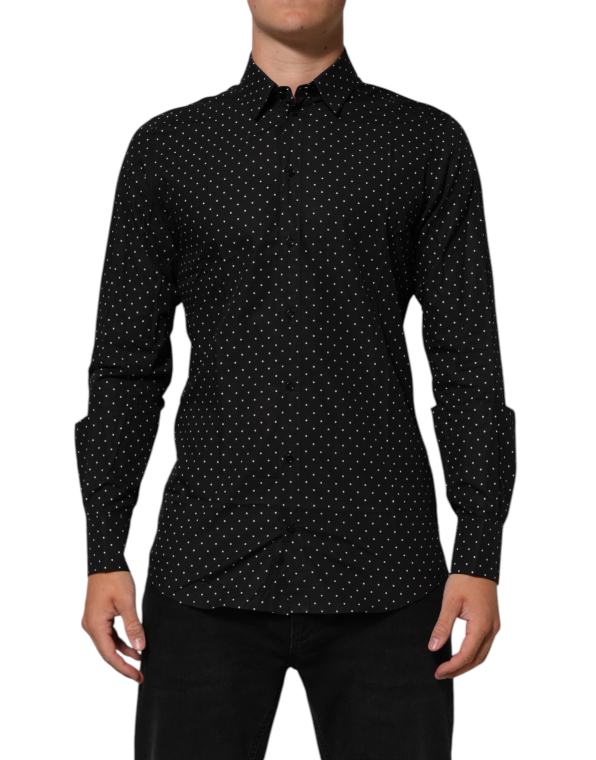 Black Polka Dot Cotton GOLD Men Formal Dress Shirt