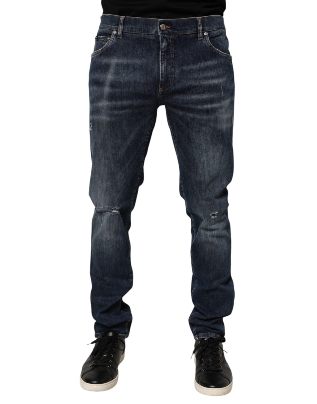 Dark Blue Washed Running Ripped Denim Jeans