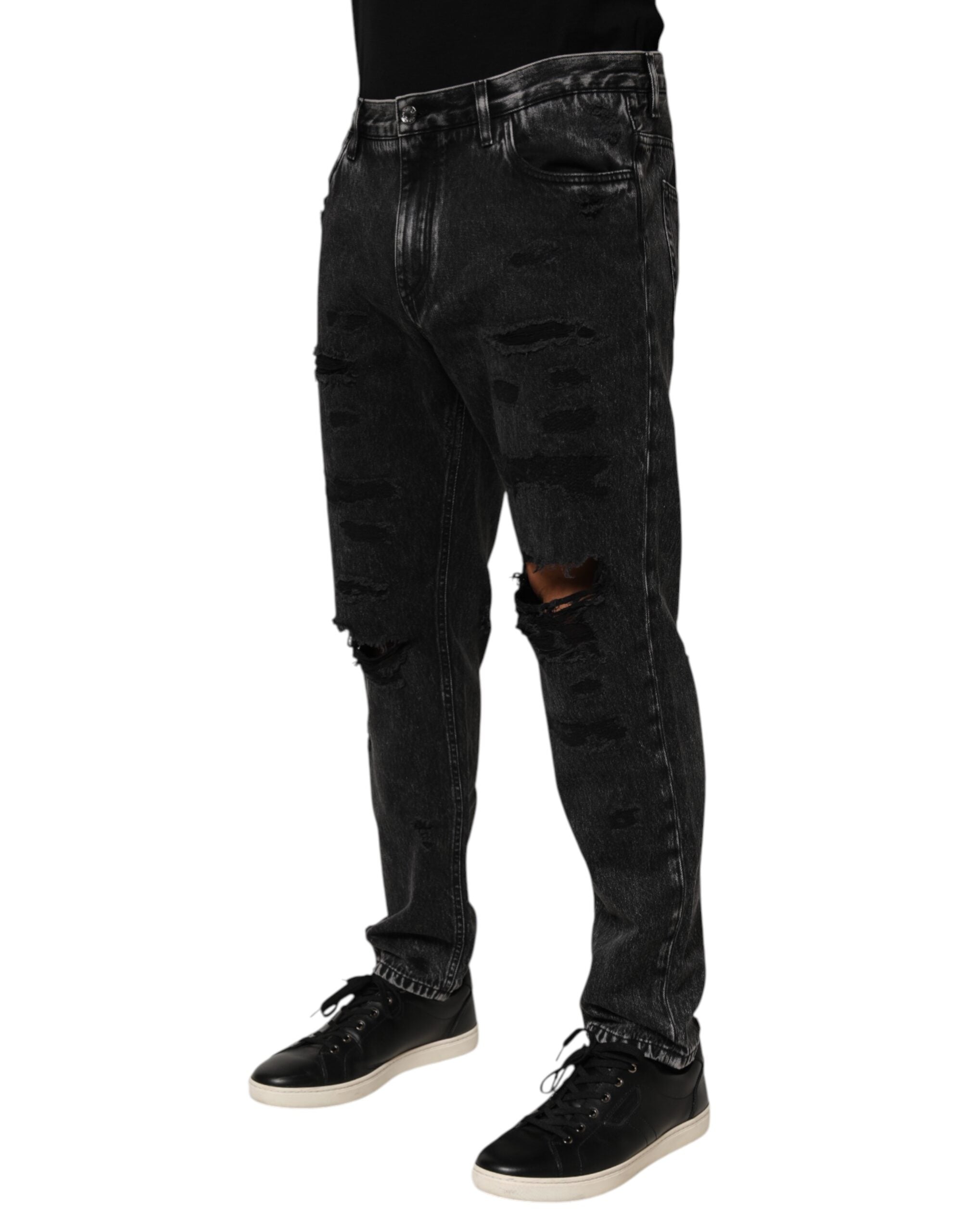 Dolce & Gabbana Black Washed Ripped Loose Cotton Denim Jeans