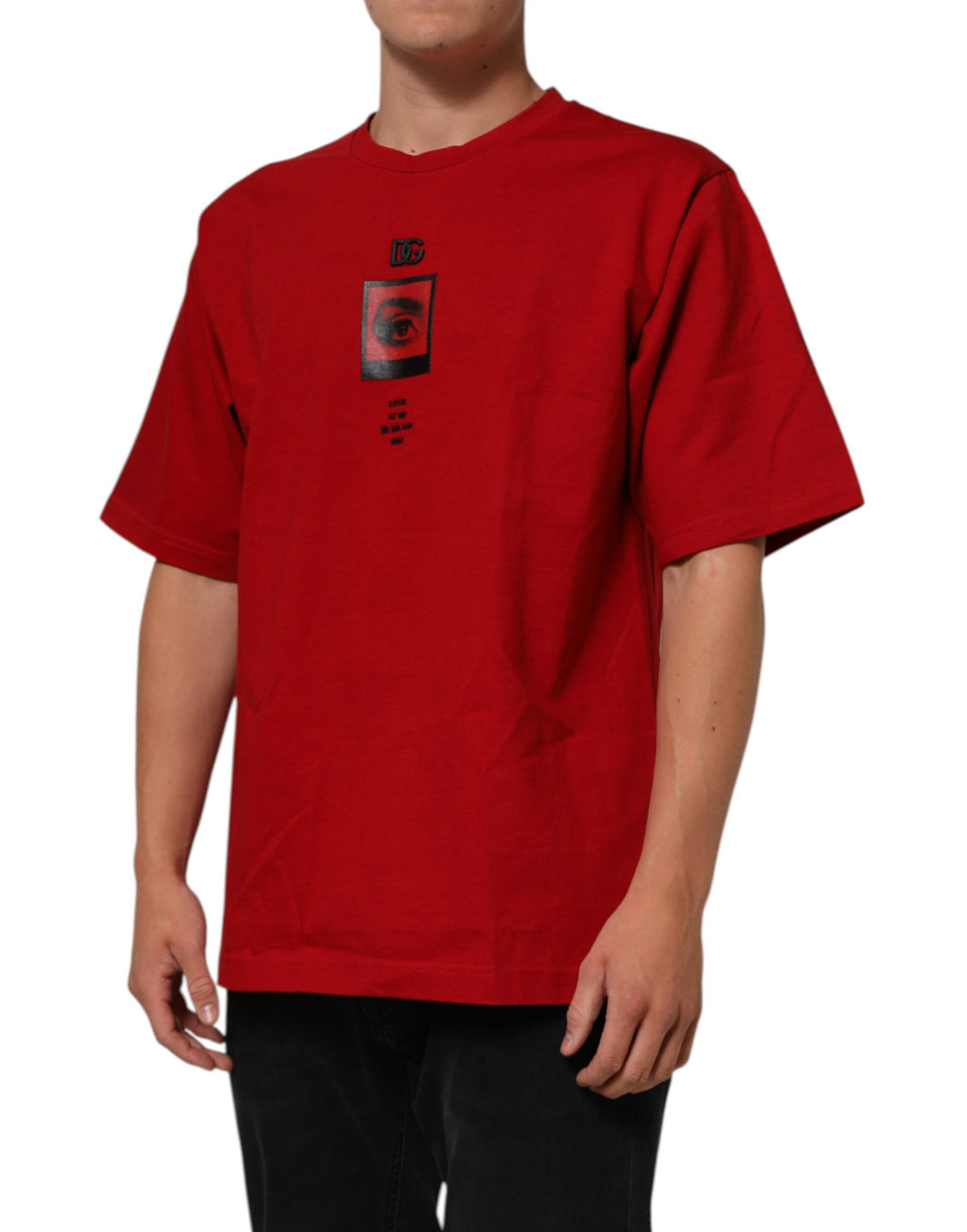 Red Logo Eye Print Cotton Short Sleeve T-shirt