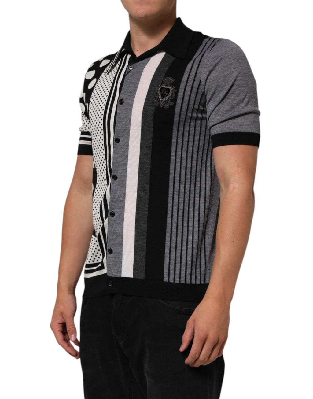 Black White Polka Dot Collared Polo T-shirt