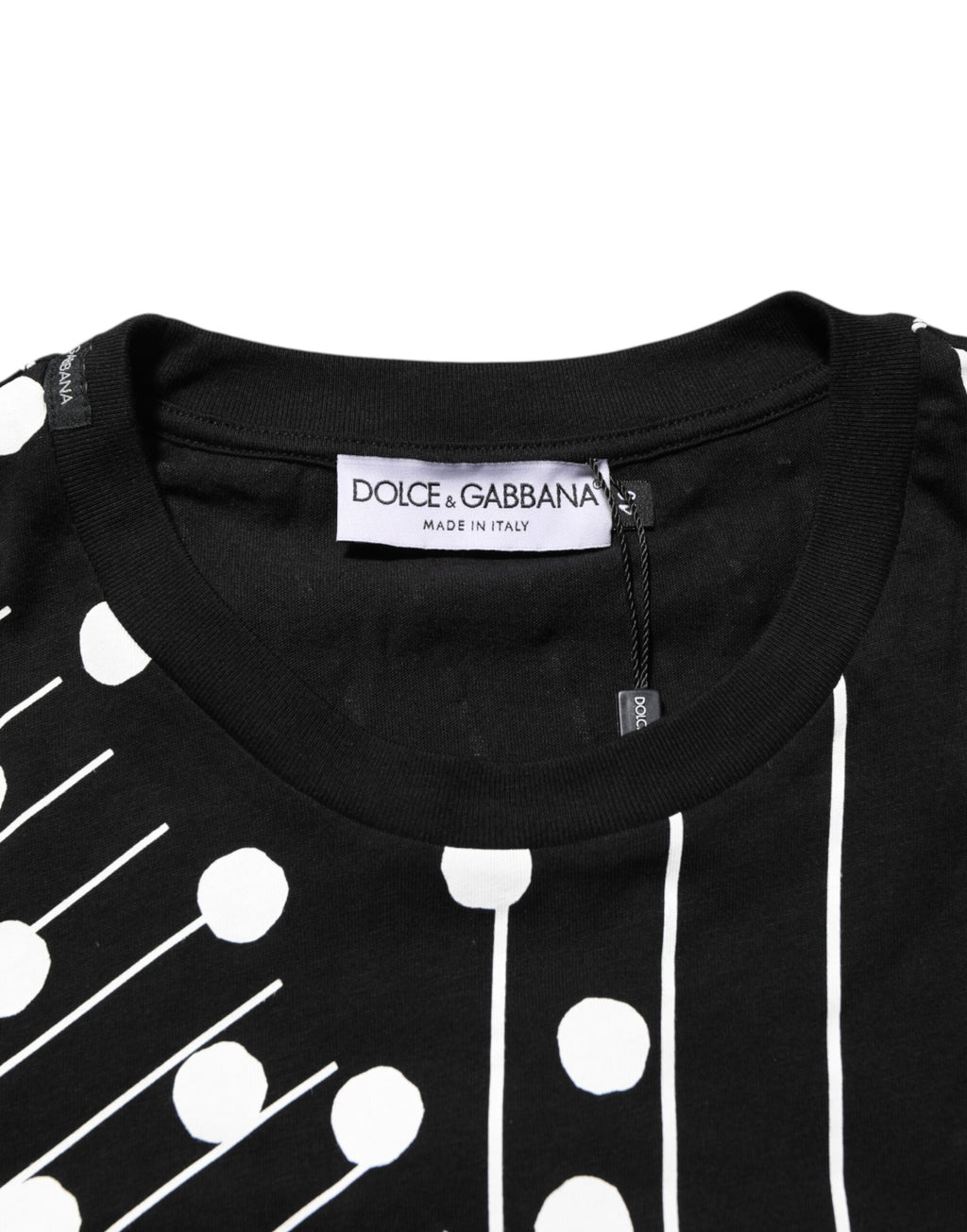 Black Cotton Polka Dots Round Neck T-shirt