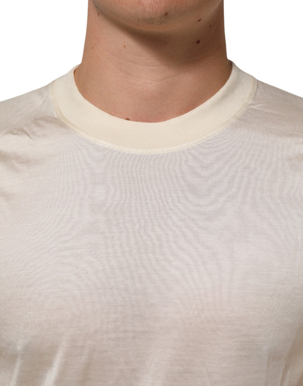 Off White Silk Crew Neck Short Sleeve T-shirt