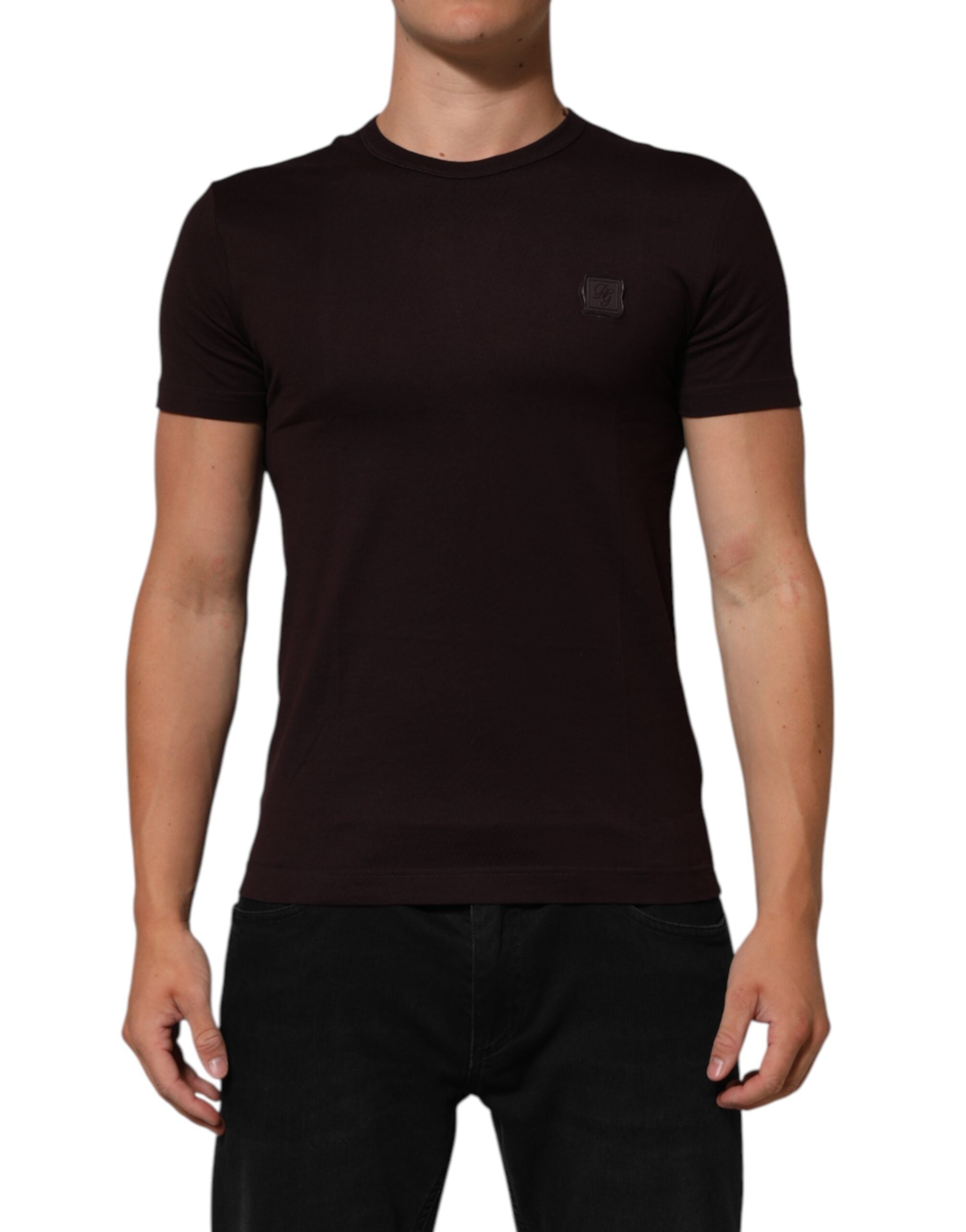 Brown Logo Plaque Cotton Crew Neck T-shirt