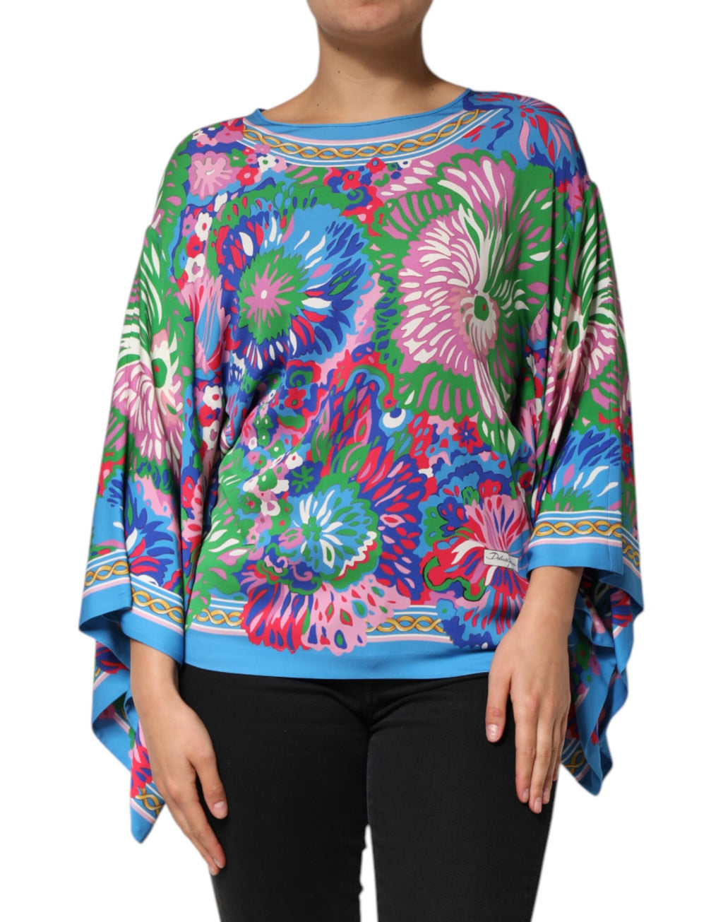 Multicolor Floral Print Silk Blouse Tunic Top