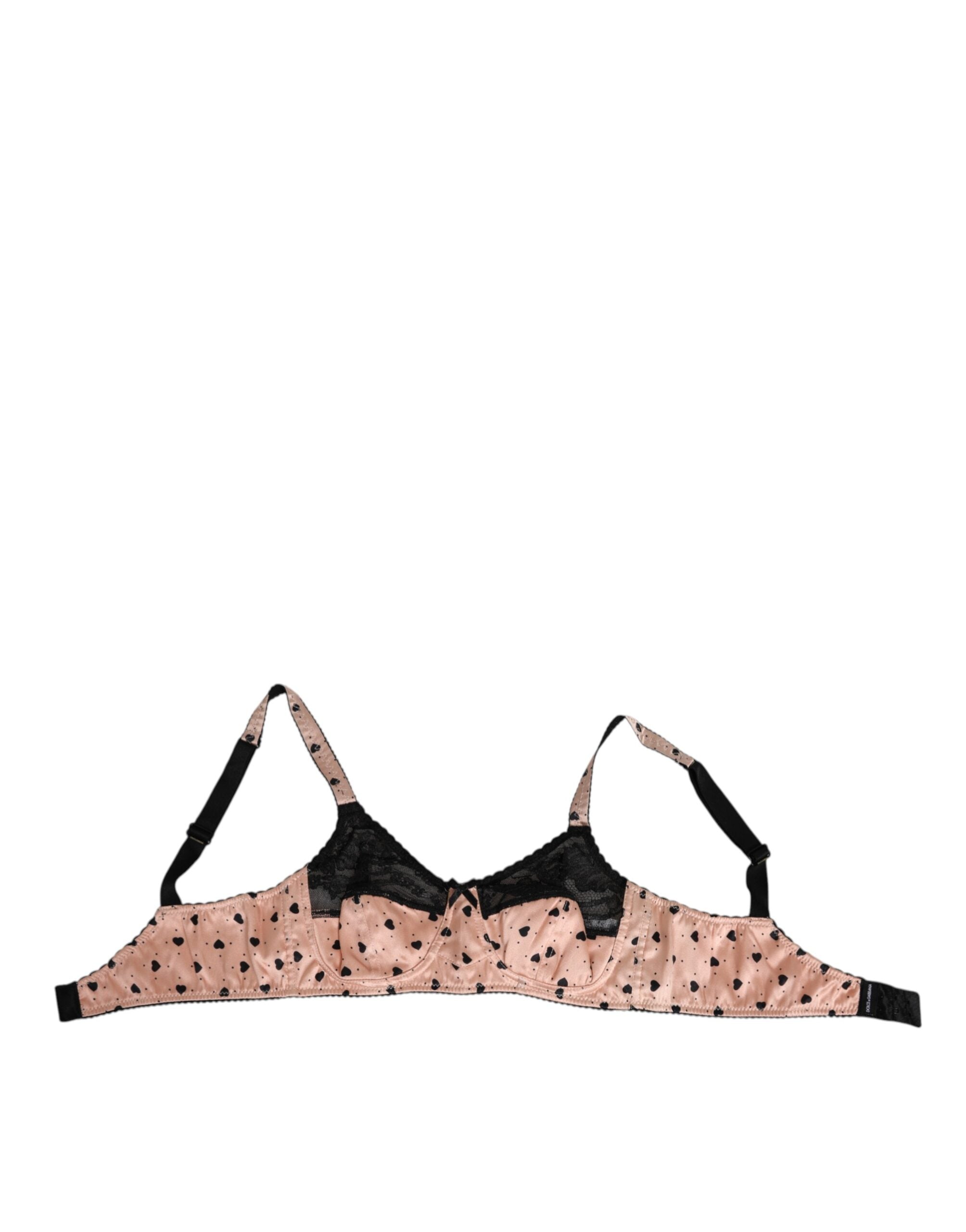 Beige Silk Heart Print Soft Cup Bra Underwear