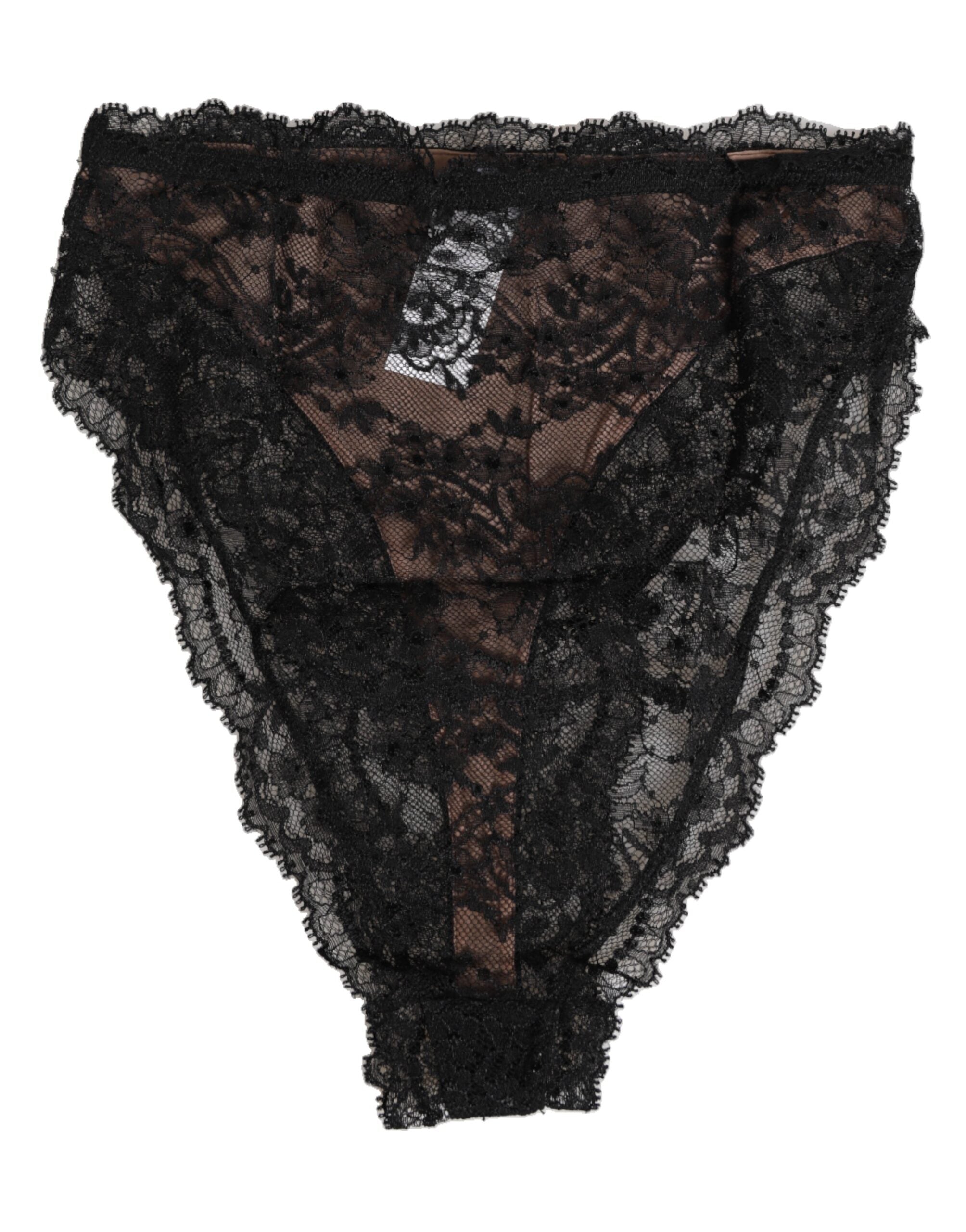 Black Floral Lace Mesh High Brief Panty  Underwear