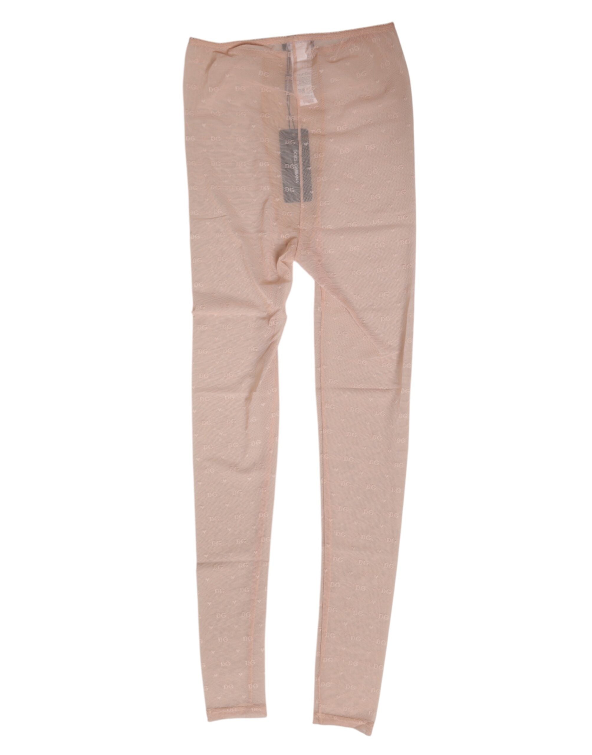 Beige Nylon Logo Lace Leggings Pants Underwear