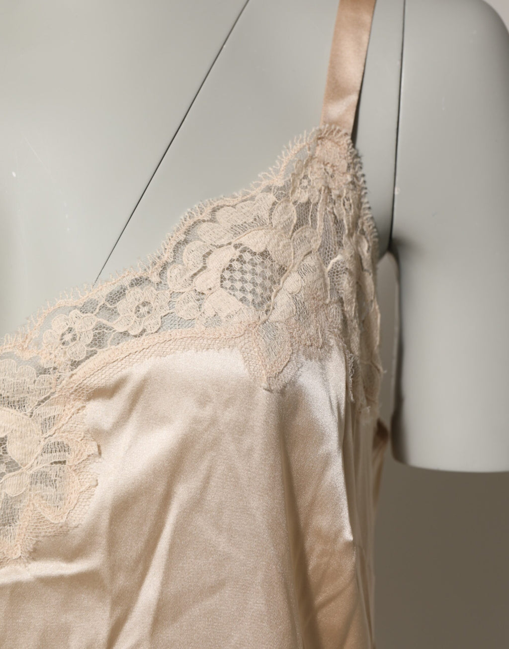 Nude Chemise Lingerie Silk Blend Lace Trim Dress