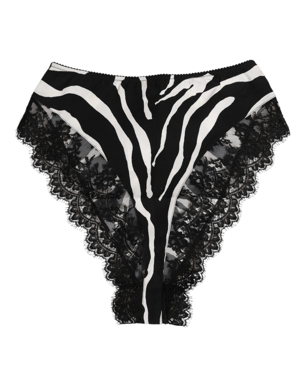 Black Silk Zebra Print Lace High Waist Underwear