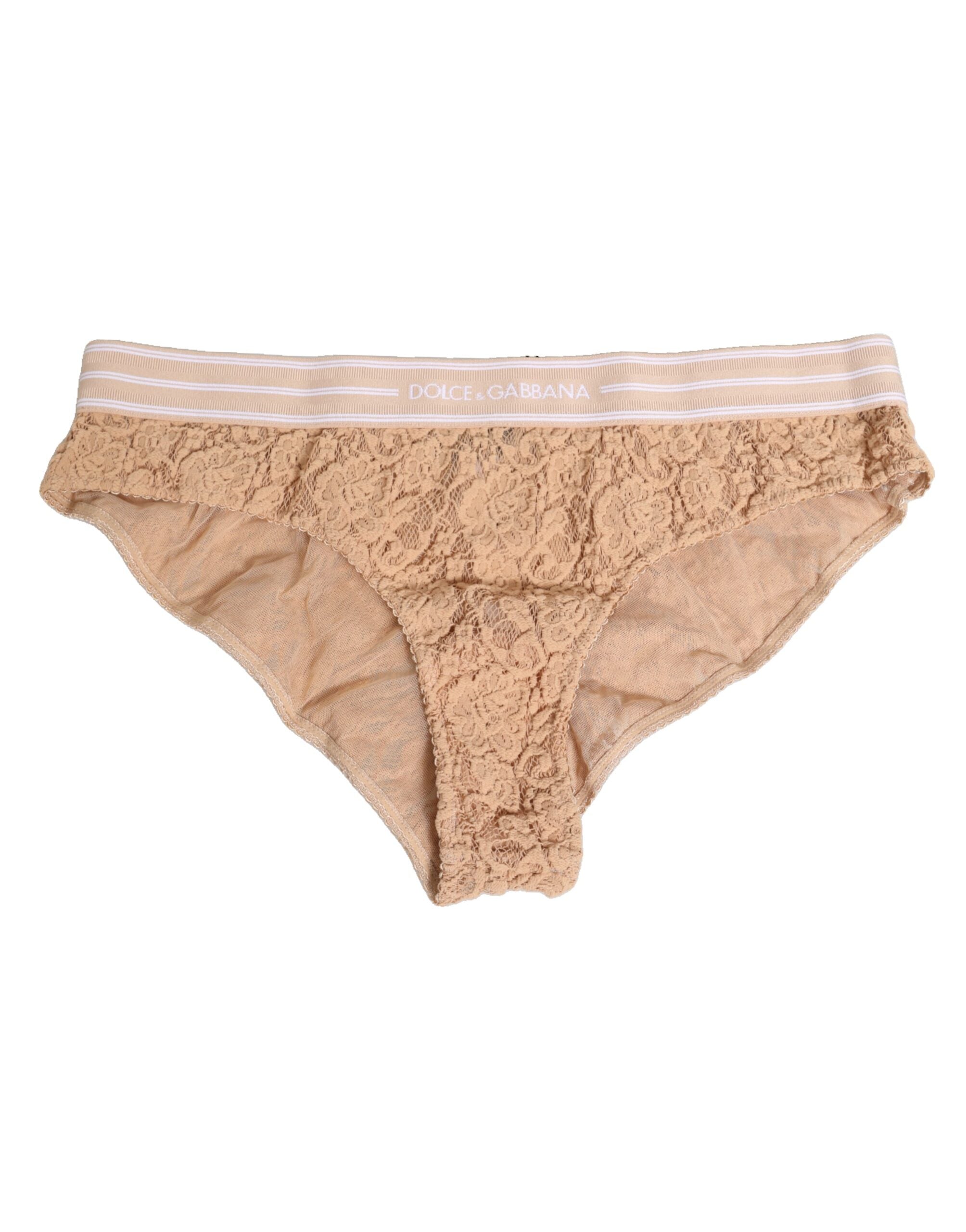 Beige Lace Nylon High Waist Panty Underwear