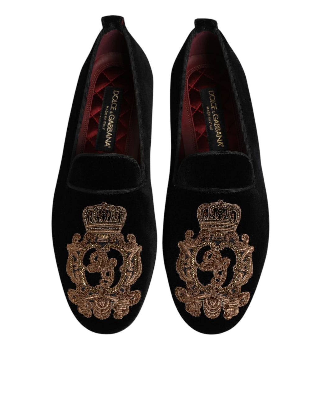 Black Velvet Gold Crown Mens Loafers Shoes