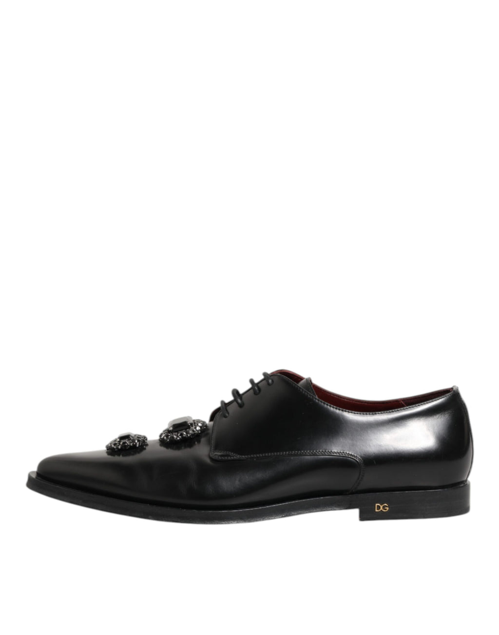 Black Leather Jeweled Crystals Derby Shoes