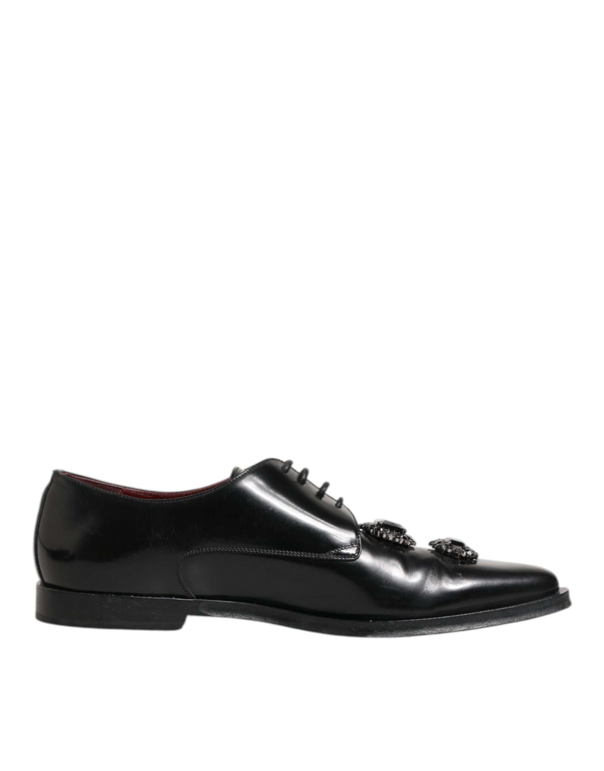 Black Leather Jeweled Crystals Derby Shoes
