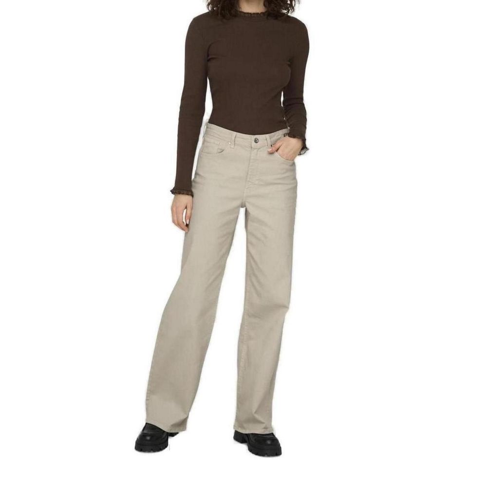 Only Beige Cotton Relaxed Fit Jeans