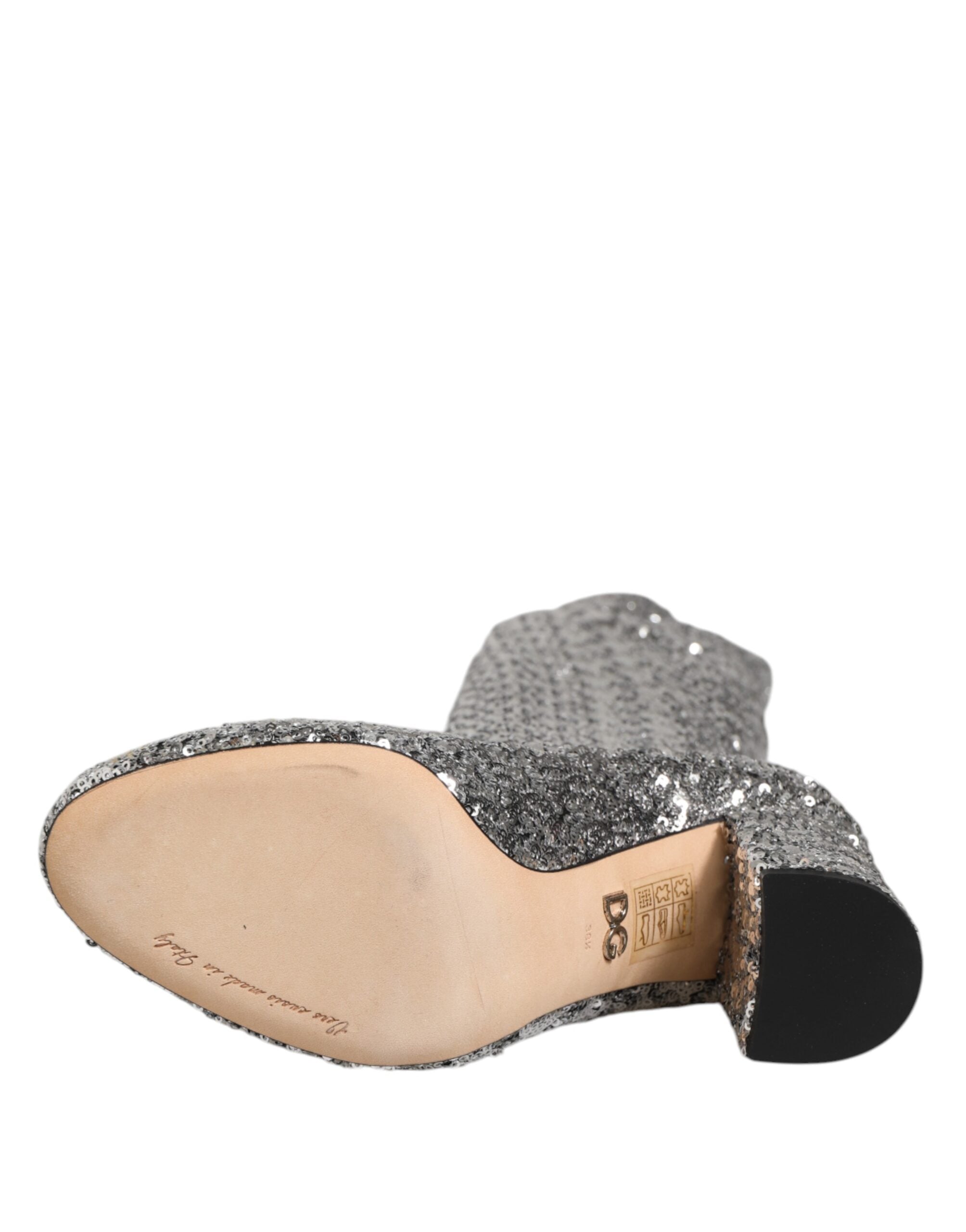 Silver Sequins Glitter High Heel Boot Shoes