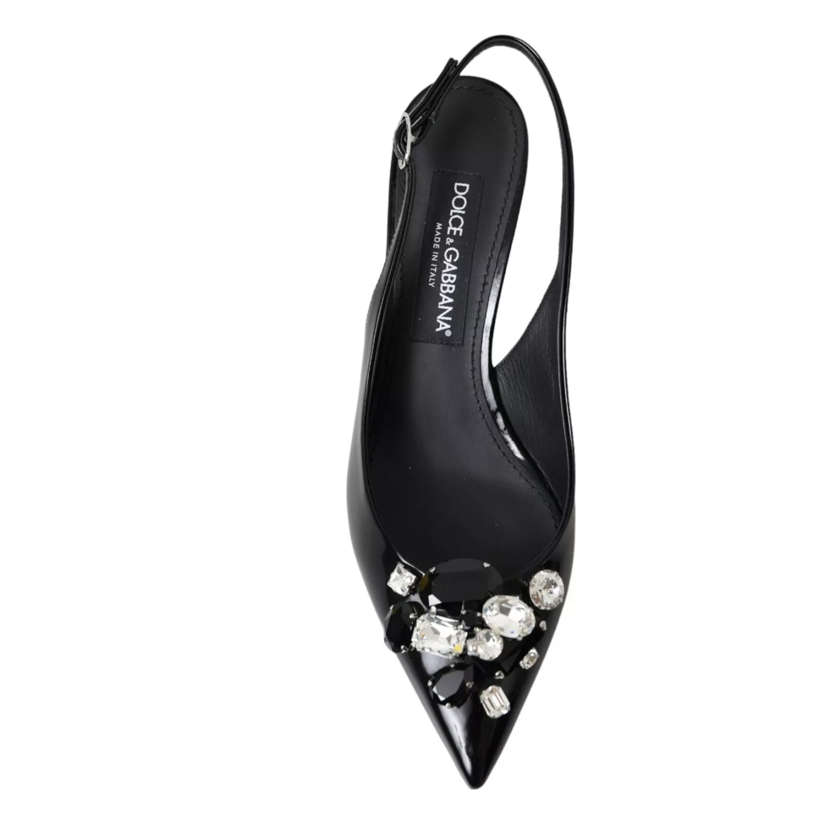Black Patent Leather Crystal Slingback Shoes