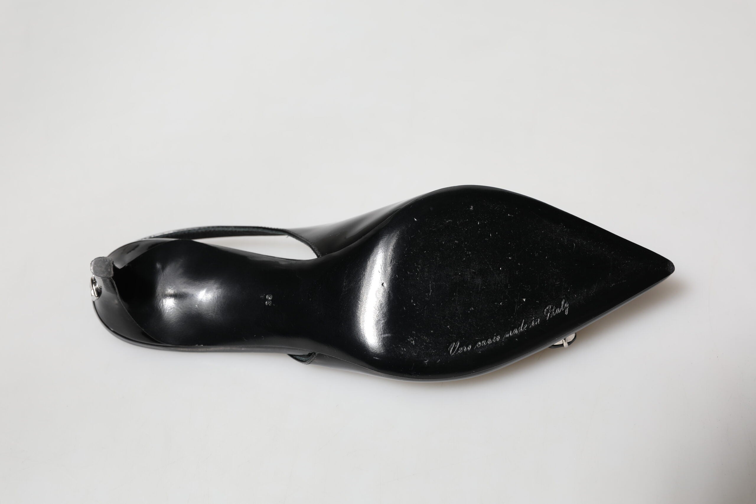 Black Patent Leather Crystal Slingback Shoes