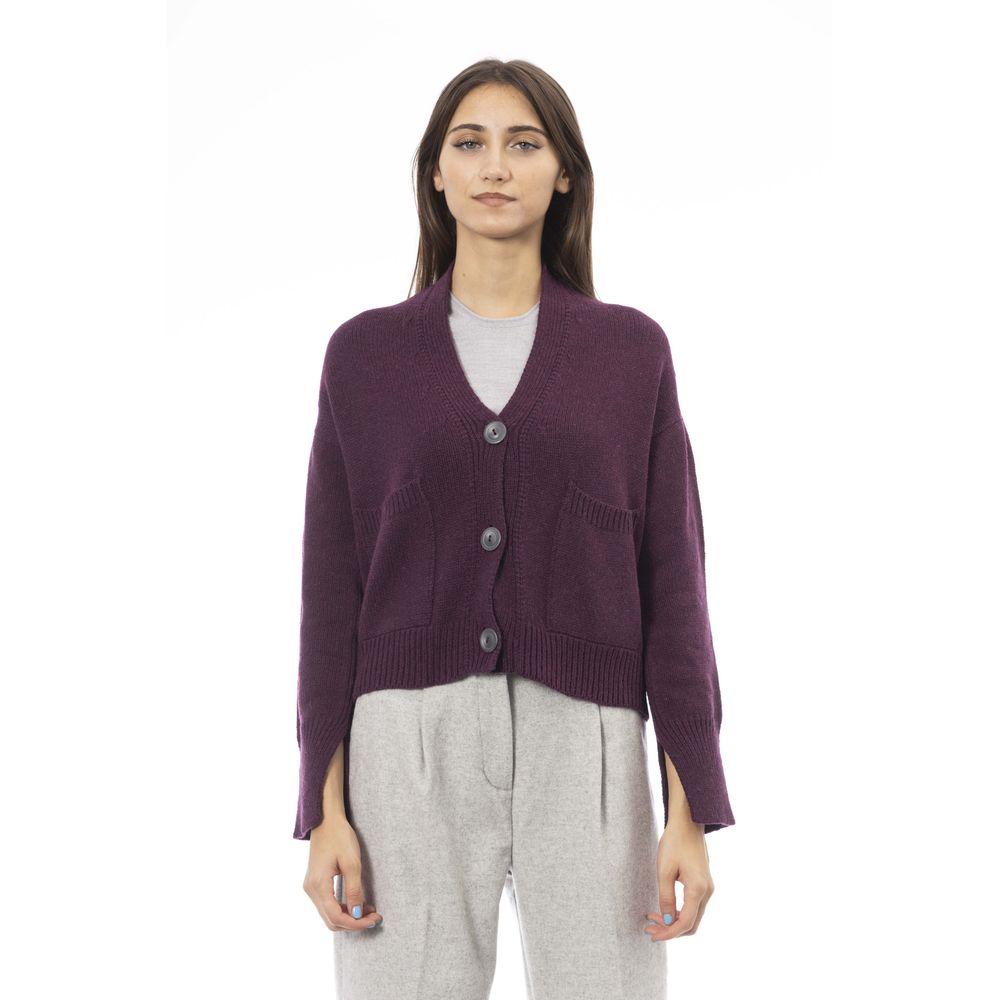 Alpha Studio Burgundy Merino Wool Cardigan