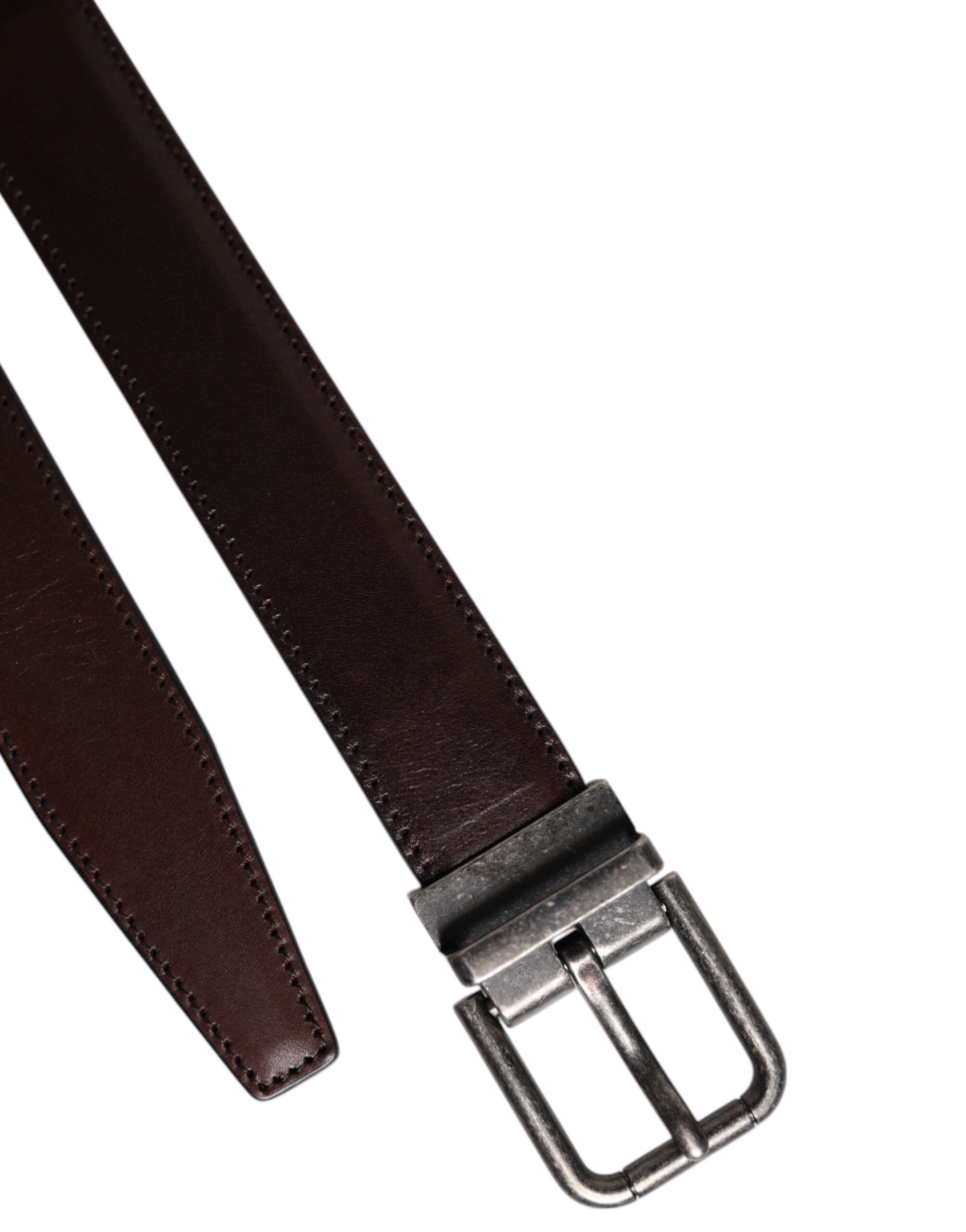 Dark Brown Leather Antique Silver Buckle Belt