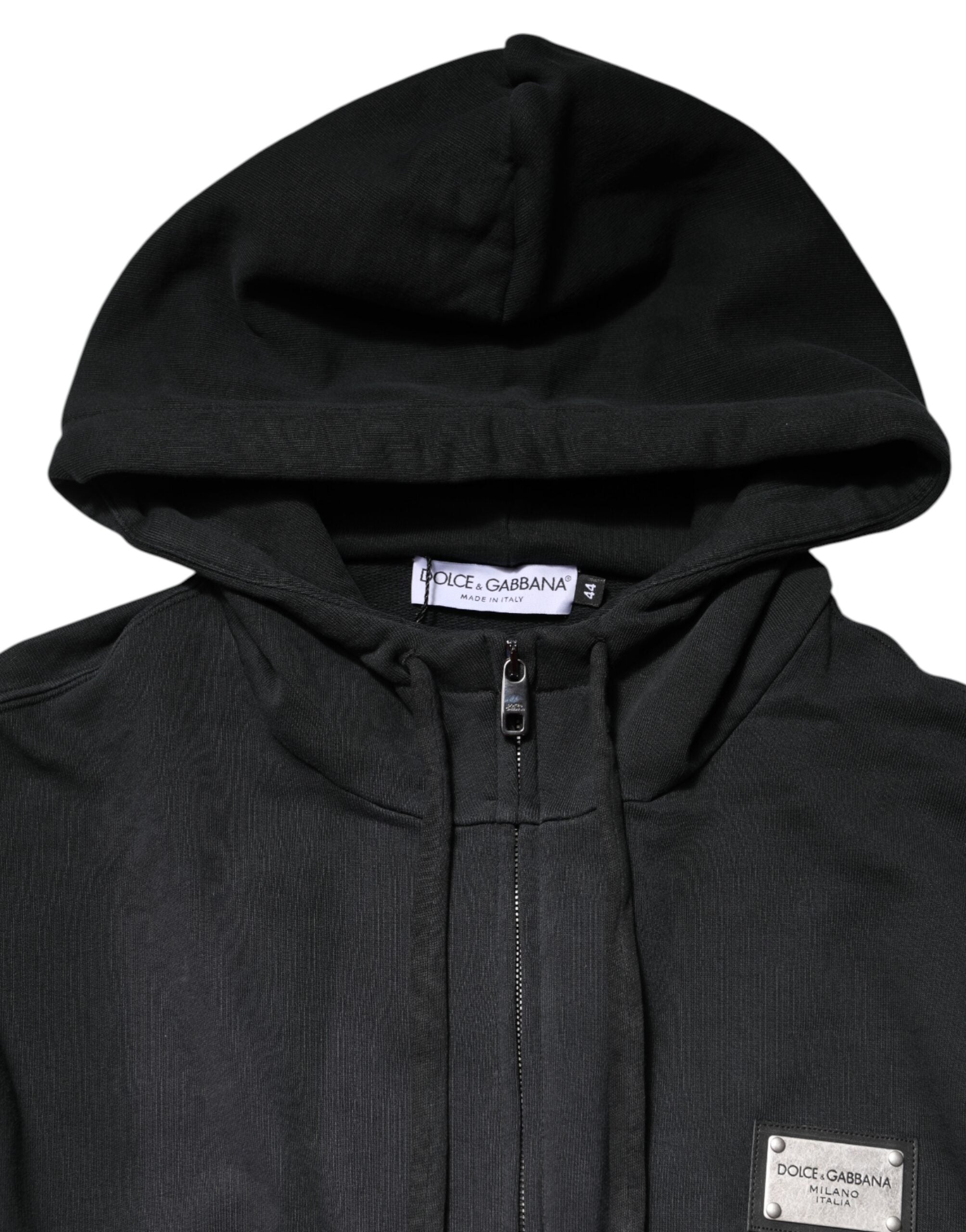 Black Logo Full Zip Hooded Men Sweatshirt Sweater