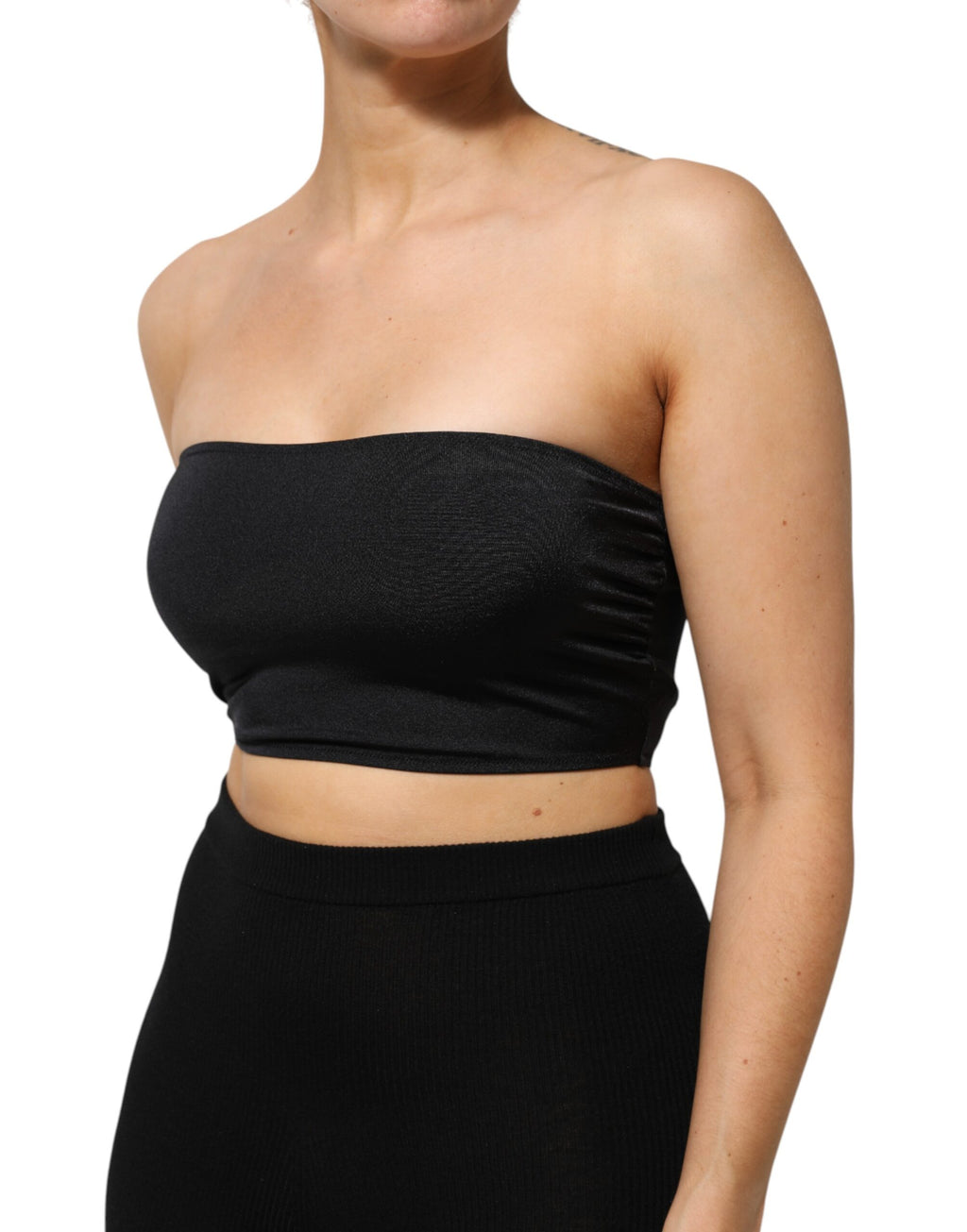 Black Nylon Blend Bandeau Strapless Tube Top