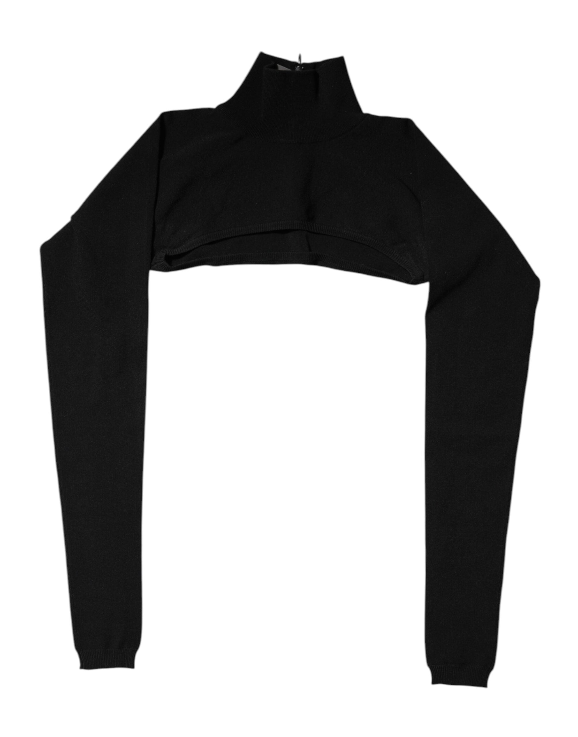 Black Viscose Turtle Neck Crop Pullover Top