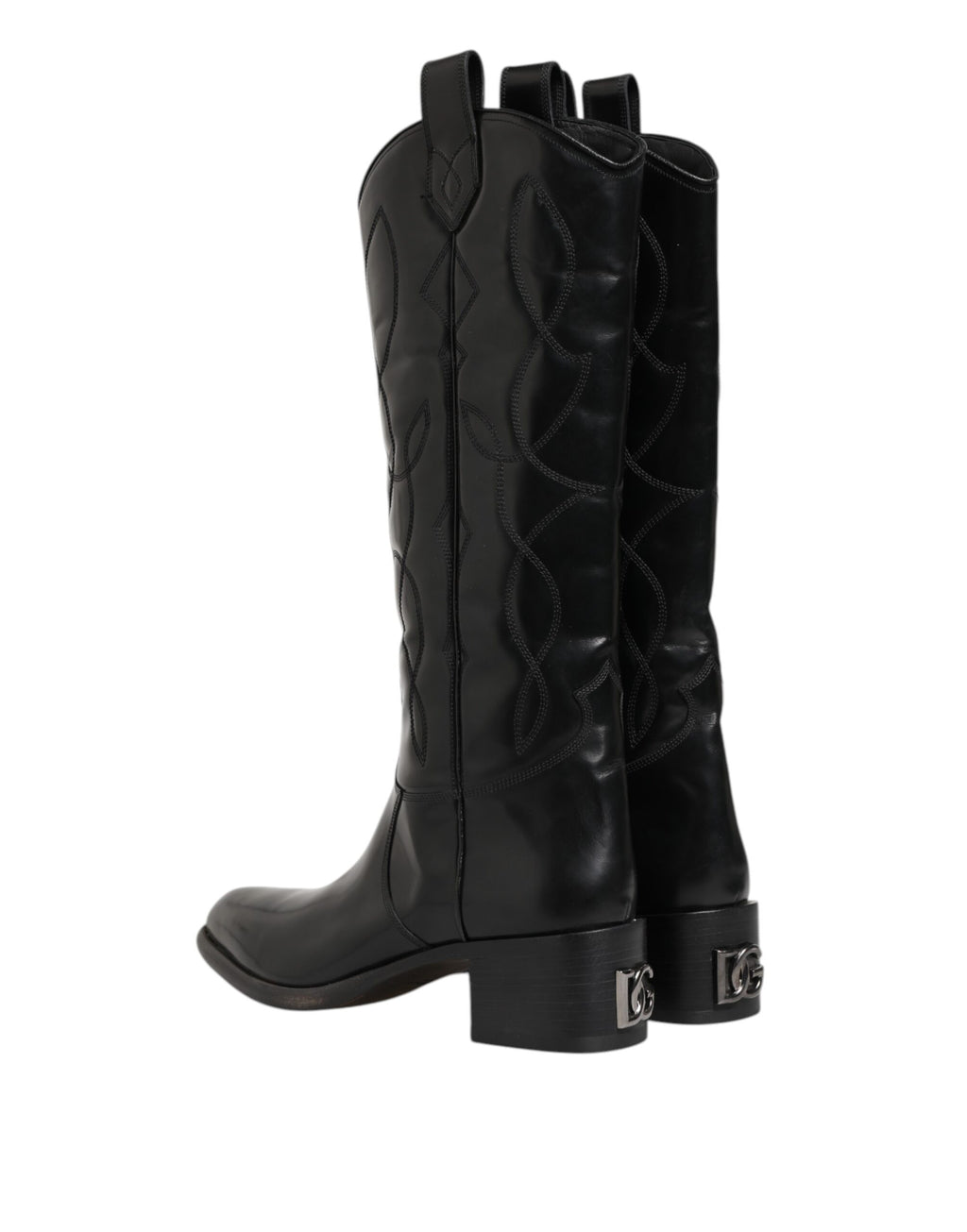 Black Leather Over The Calf Biker Boots Shoes