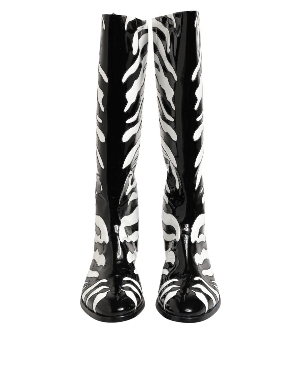Black White Zebra Over The Calf Boots Shoes