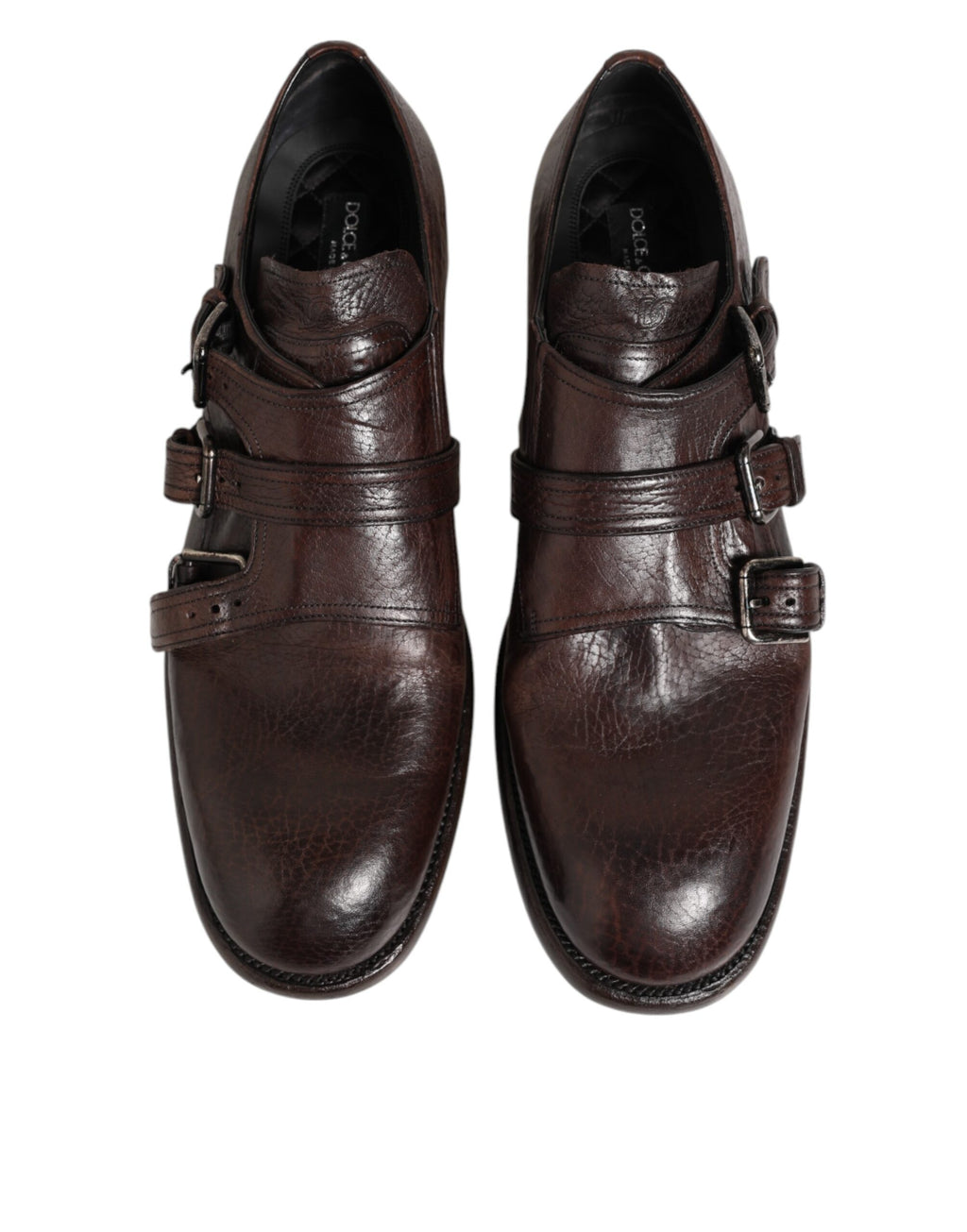 Dolce & Gabbana Brown Leather Monk Strap Formal Derby Shoes