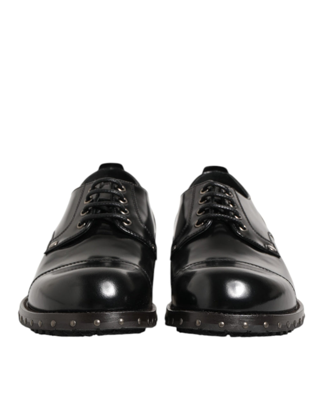 Dolce & Gabbana Black Leather Studded Men Formal Derby Shoes