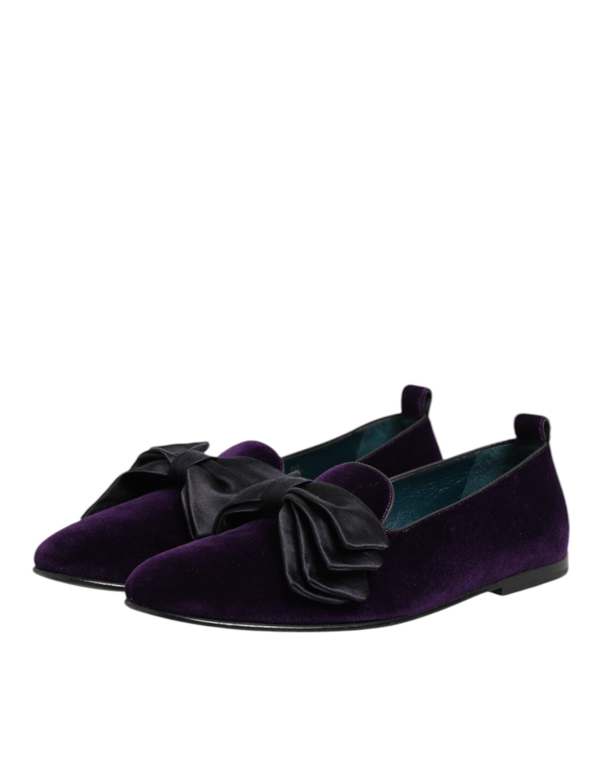 Purple Suede Cotton Bow Slip On Loafers Shoes