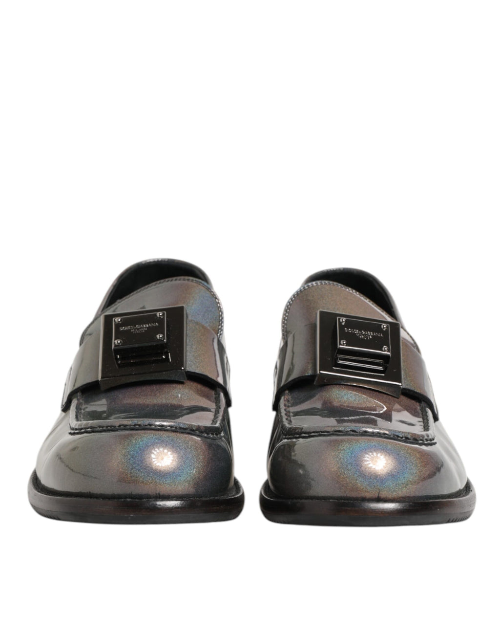 Metallic Silver Logo Slip On Men Dress Shoes