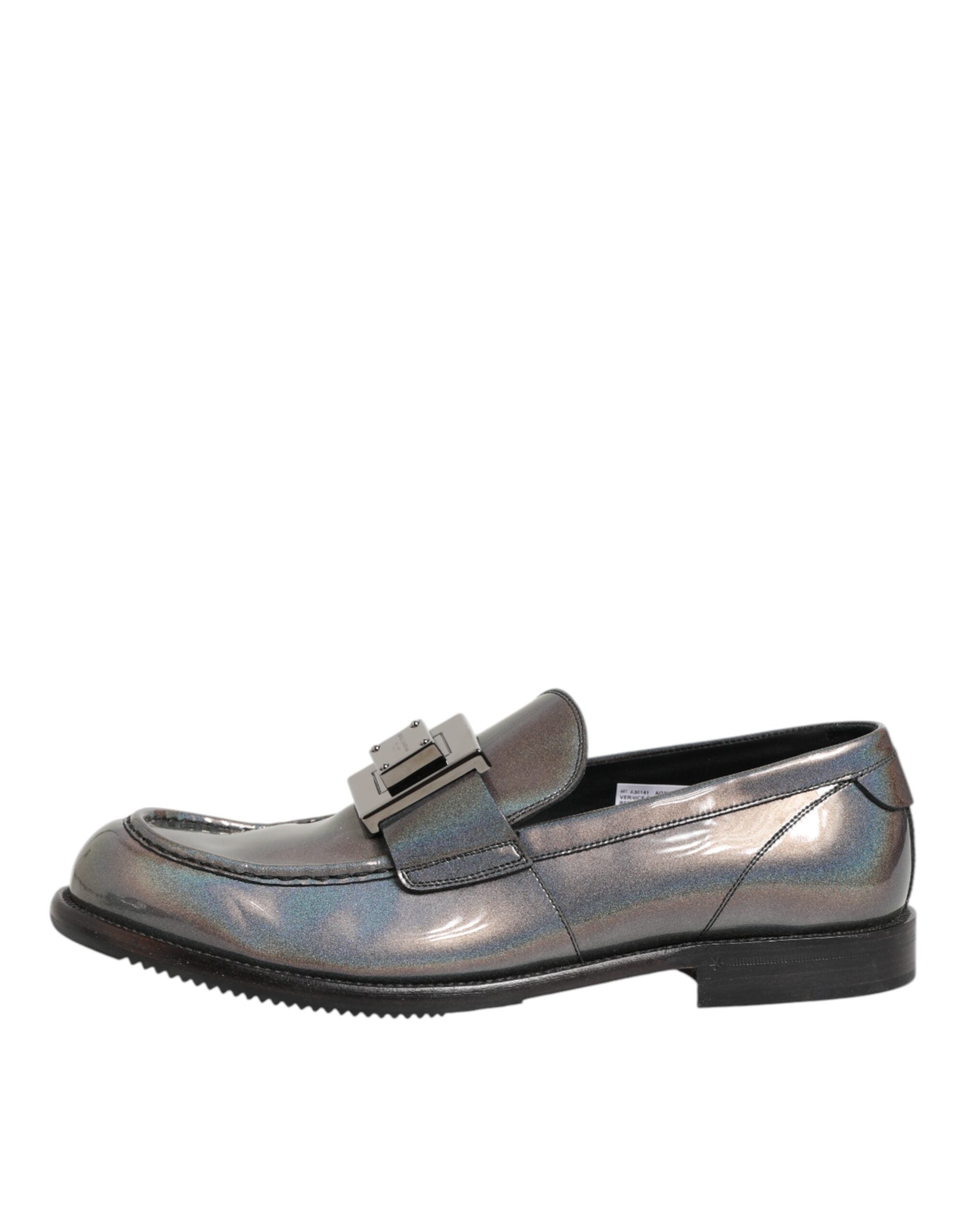 Metallic Silver Logo Slip On Men Dress Shoes